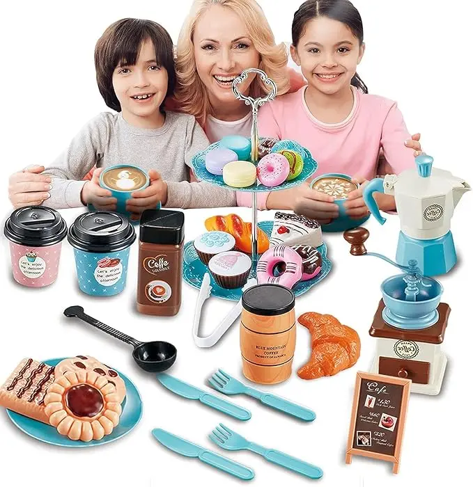 Kids Outdoor Kitchen Diy - Pretend Play Simulation Coffee Set Tableware