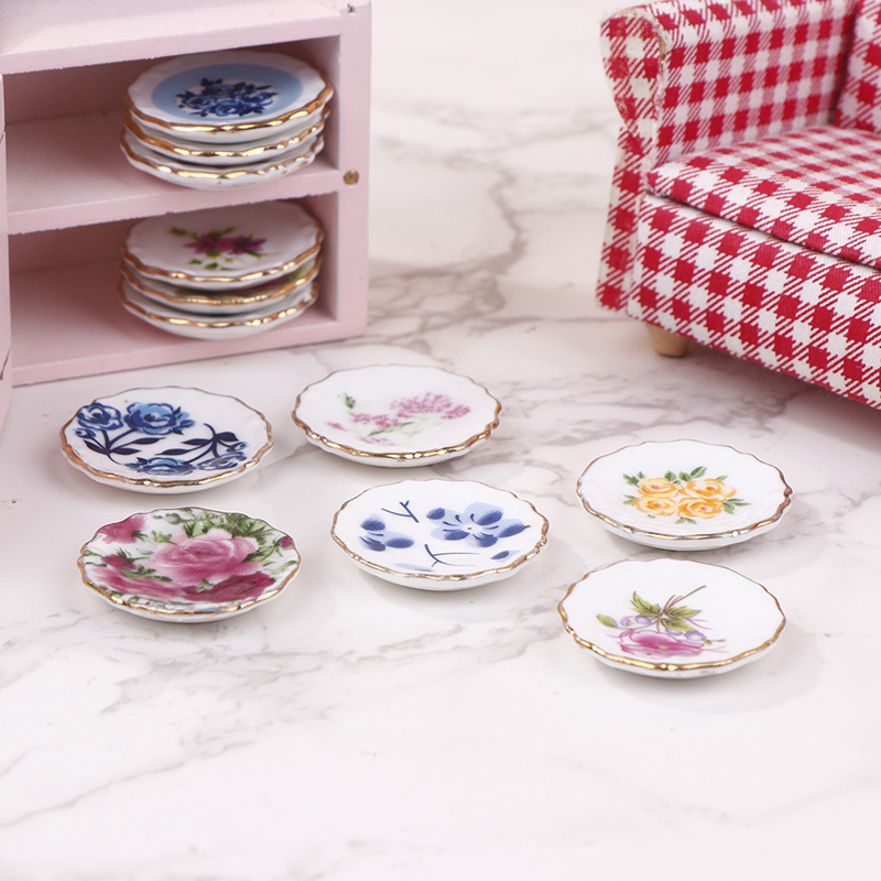 Kids Outdoor Kitchen Accessories - 1Pcs 1:12 Dollhouse Miniature Ceramic Plate