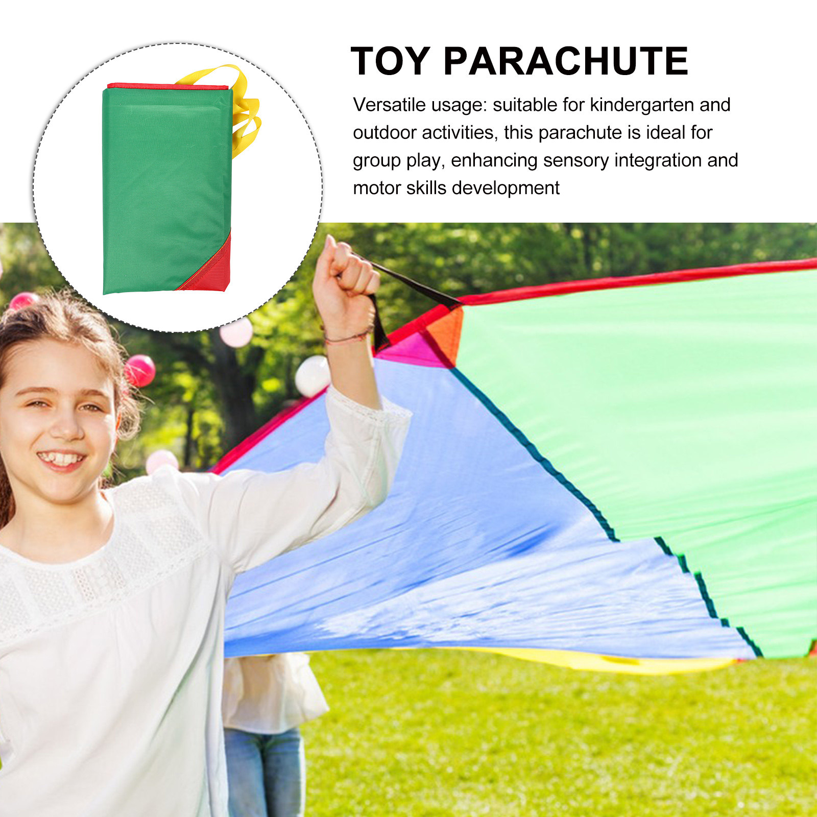 Kids Outdoor Play - Colorful Rainbow Parachute Kids Kindergarten Group