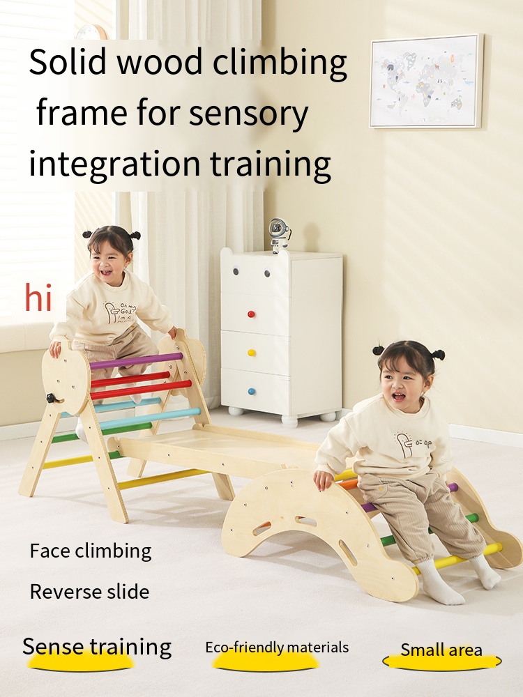Hot Selling 7-in-1 Montessori  - Kids Outdoor Wooden Climbing Frame ulasan dan harga